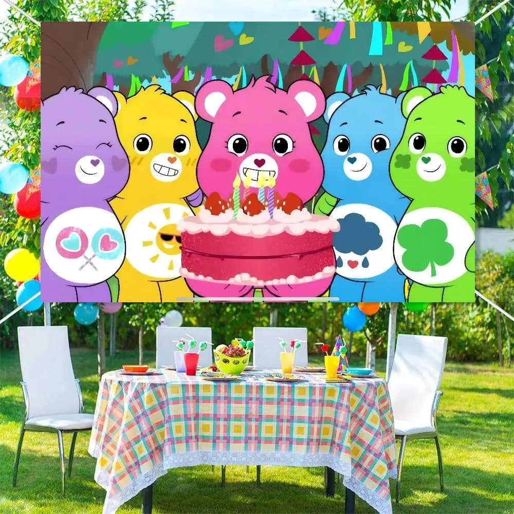 Photography Backgrounds for Kids Birthday Party Children Portrait Photo Backdrops Care-Bears Love Rainbow Bear anime