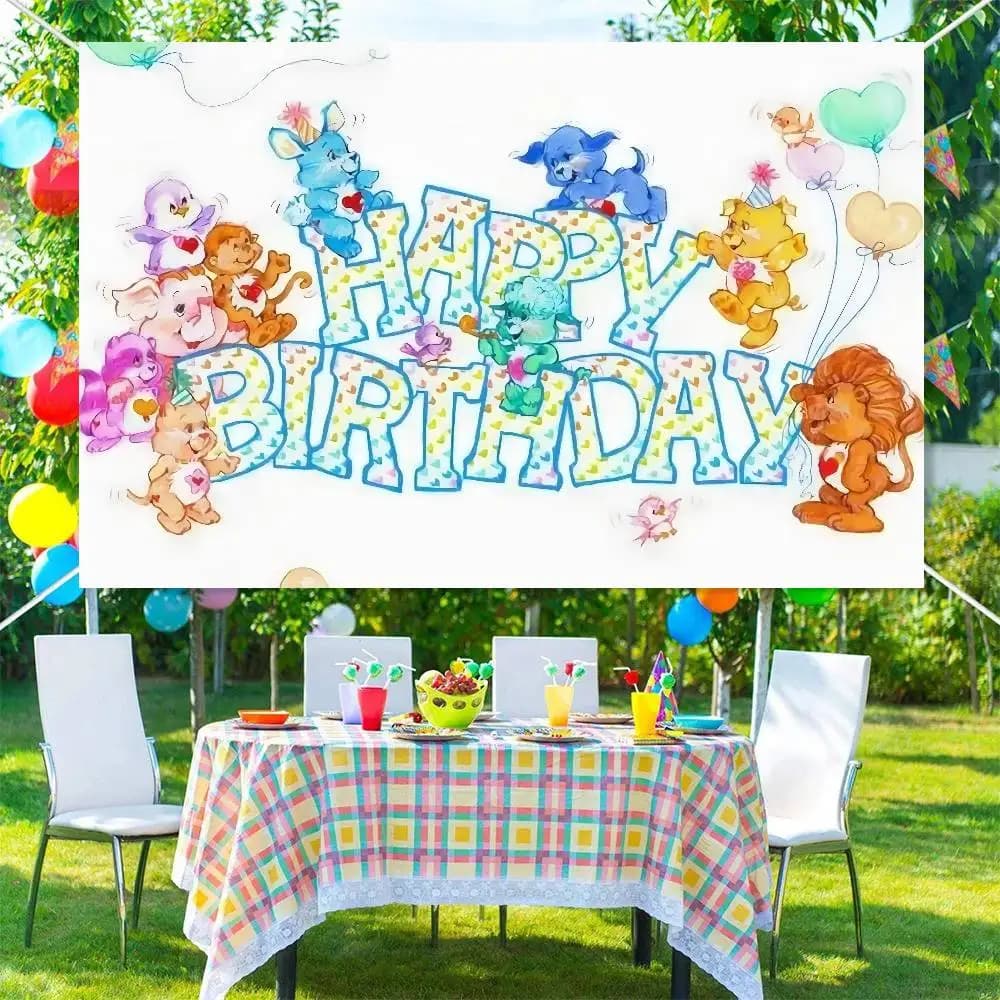 Photography Backgrounds for Kids Birthday Party Children Portrait Photo Backdrops Care-Bears Love Rainbow Bear anime