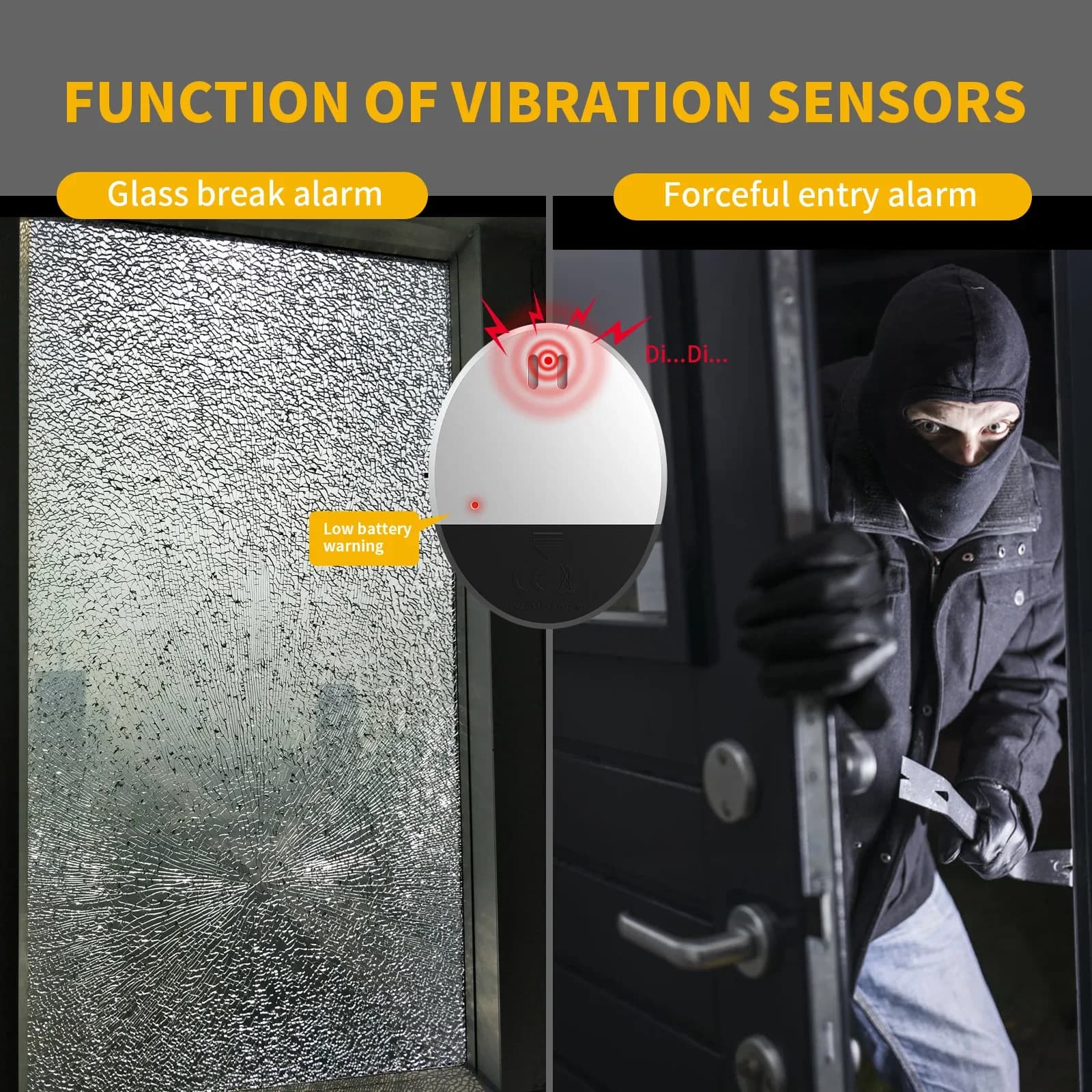 Vibration Door Window Alarm Ultra Thin Sensor Security Alarm Anti-theft Burglar Alert for Home Hotel Apartment Dormitory Safety