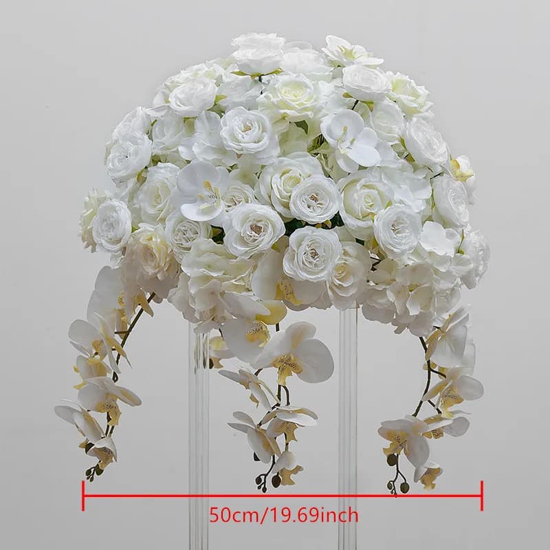 Wedding Table Centerpiece Ball, White Rose Orchid, Hydrangea Flower Arrangement, Party Road Lead Props,80 cm, 70 cm, 60 cm, 50cm