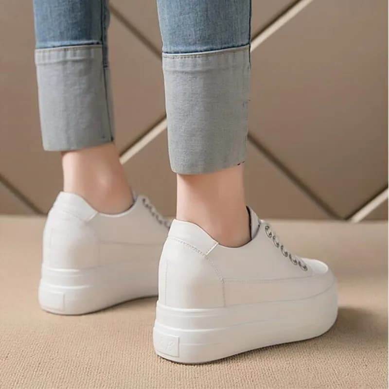 Women's Breathable White Platform Sneakers