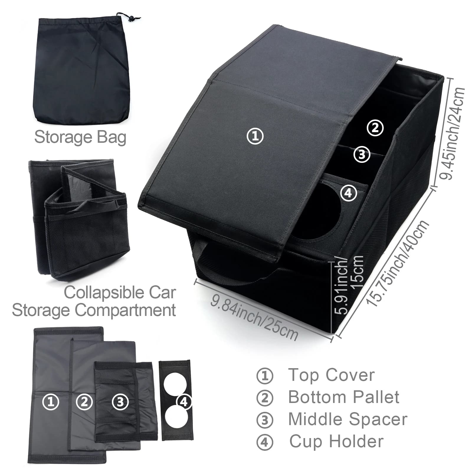 Car Trunk Organizer - Car Organizer, Foldable Trunk Organizer, Sturdy Auto Parts Organizer, Black