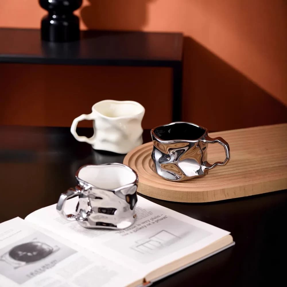 Modern Electroplated Silver Ceramic Coffee Mug
