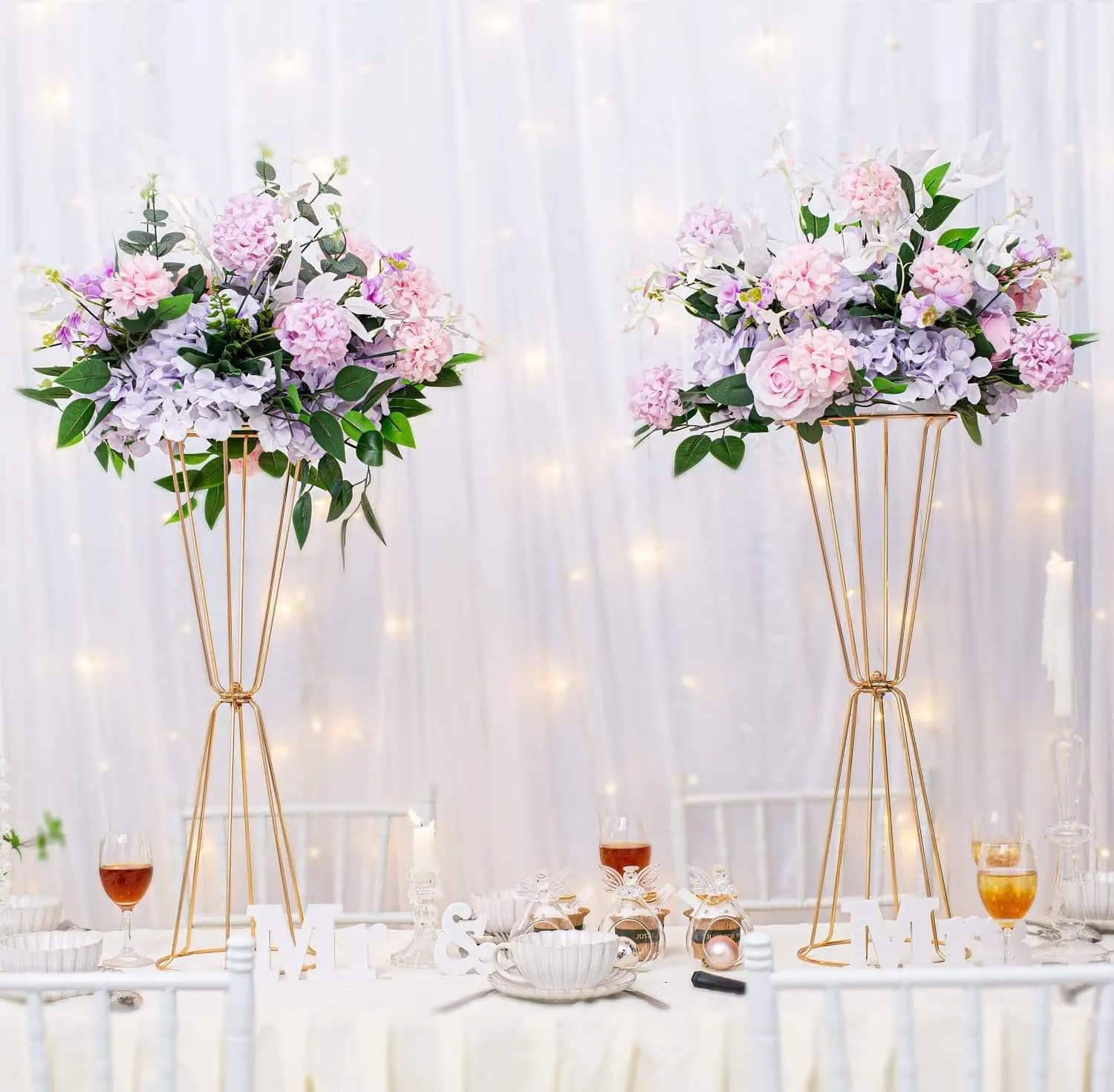 Gold Geometric Centerpieces for Table - Set of 10 Metal Flower Stand for Wedding, 23.6in Tall Vases for Centerpiece Table Decora