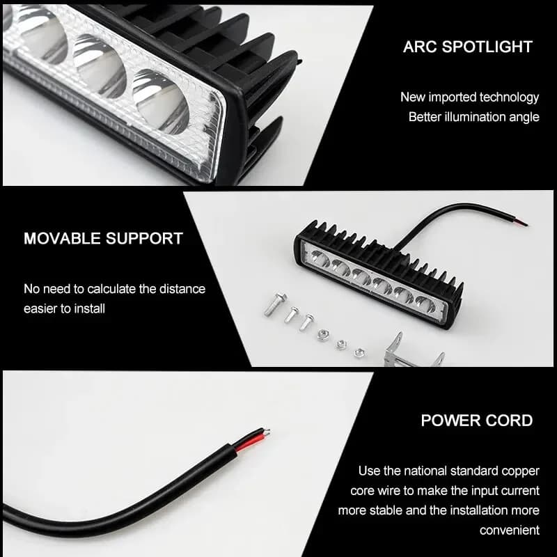 18w 6 LED Car Work Light High Bright Spotlight Universal Offroad Automobile Truck Driving Fog Headlights DRL Driving Lamp 12V
