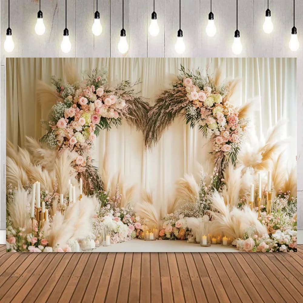 Wedding Photography Backdrop Pink White Curtains Flower Wall Bridal Shower Maternity Portrait Children Birthday Party Background