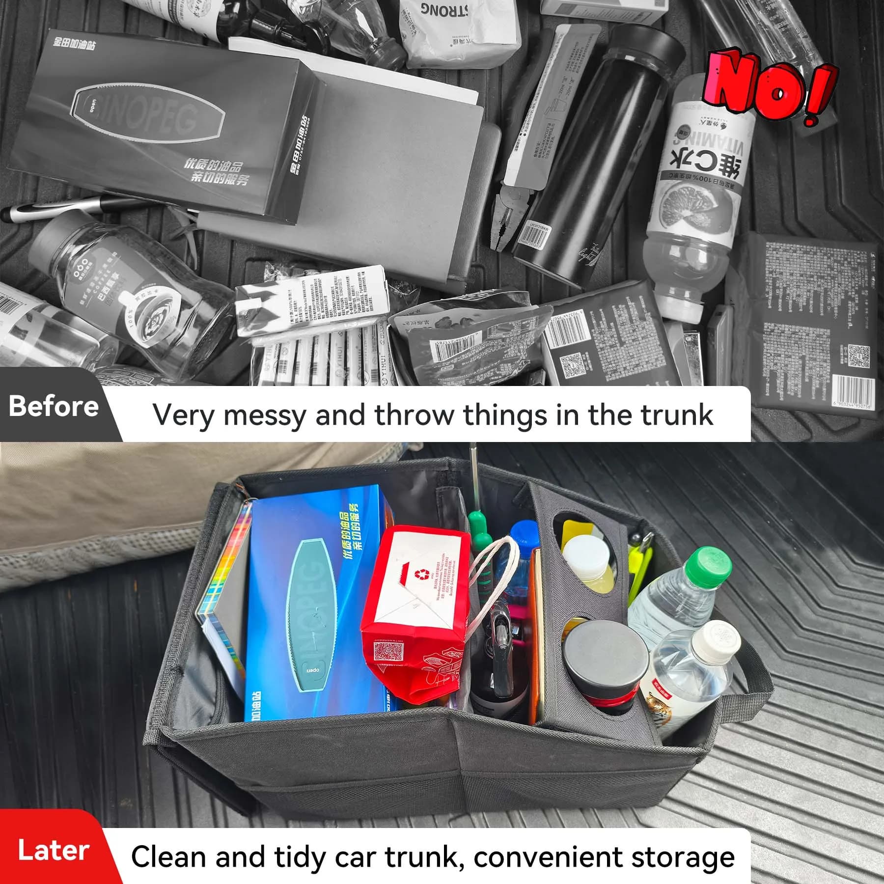 Car Trunk Organizer - Car Organizer, Foldable Trunk Organizer, Sturdy Auto Parts Organizer, Black