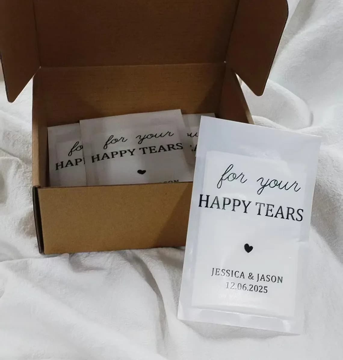Personalised Wedding Favor Packs: Happy Tears Tissue Packets & Confetti Packs for Guests