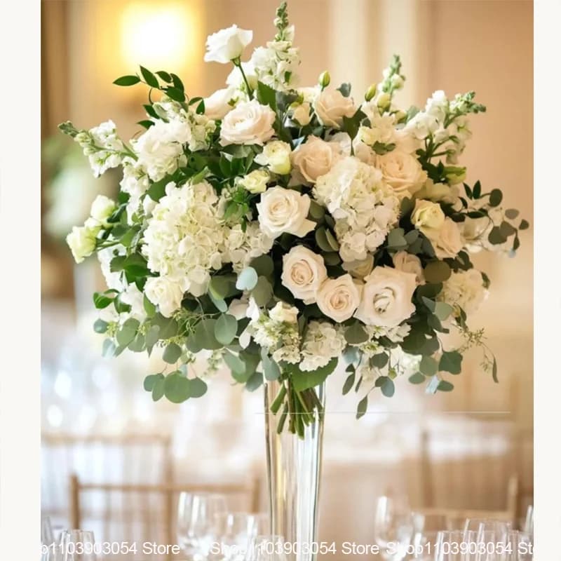 White Wedding Table Centerpiece Artificial Flower Arrangement Hydrangea Rose Delphinium Floral For Wedding Reception Party Decor