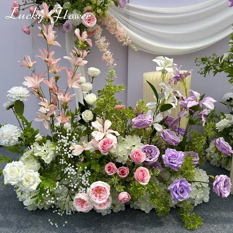 Outdor Wedding Decoration Artificial Flowers Hanging Flower Row Road Leading Flower Ball Floral Backdrop Decor Floor Flower Row