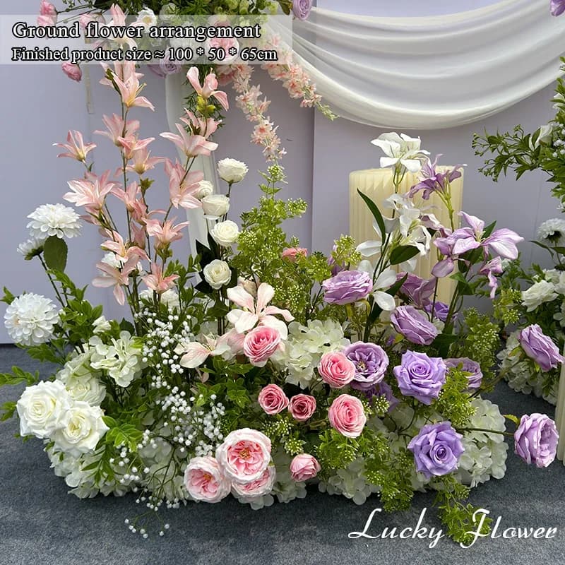 Outdor Wedding Decoration Artificial Flowers Hanging Flower Row Road Leading Flower Ball Floral Backdrop Decor Floor Flower Row