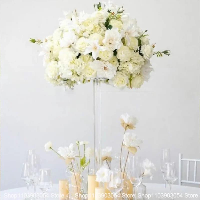 White Wedding Table Centerpiece Artificial Flower Arrangement Hydrangea Rose Delphinium Floral For Wedding Reception Party Decor