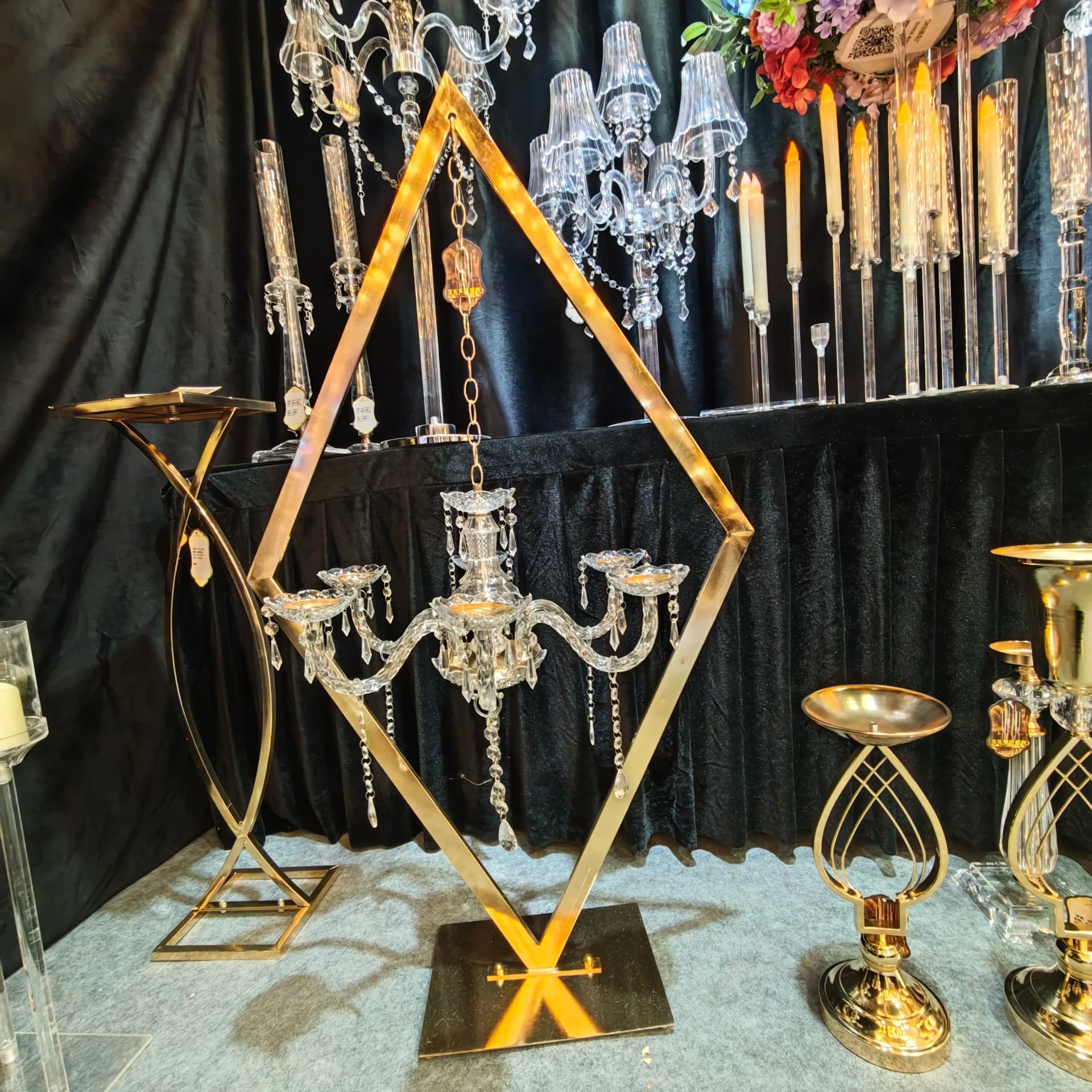 Wedding Centerpieces Gold Metal Tall Diamond Candle Holder, 4/6/10pcs Table Decor for Arch Backdrop Stage Reception Event