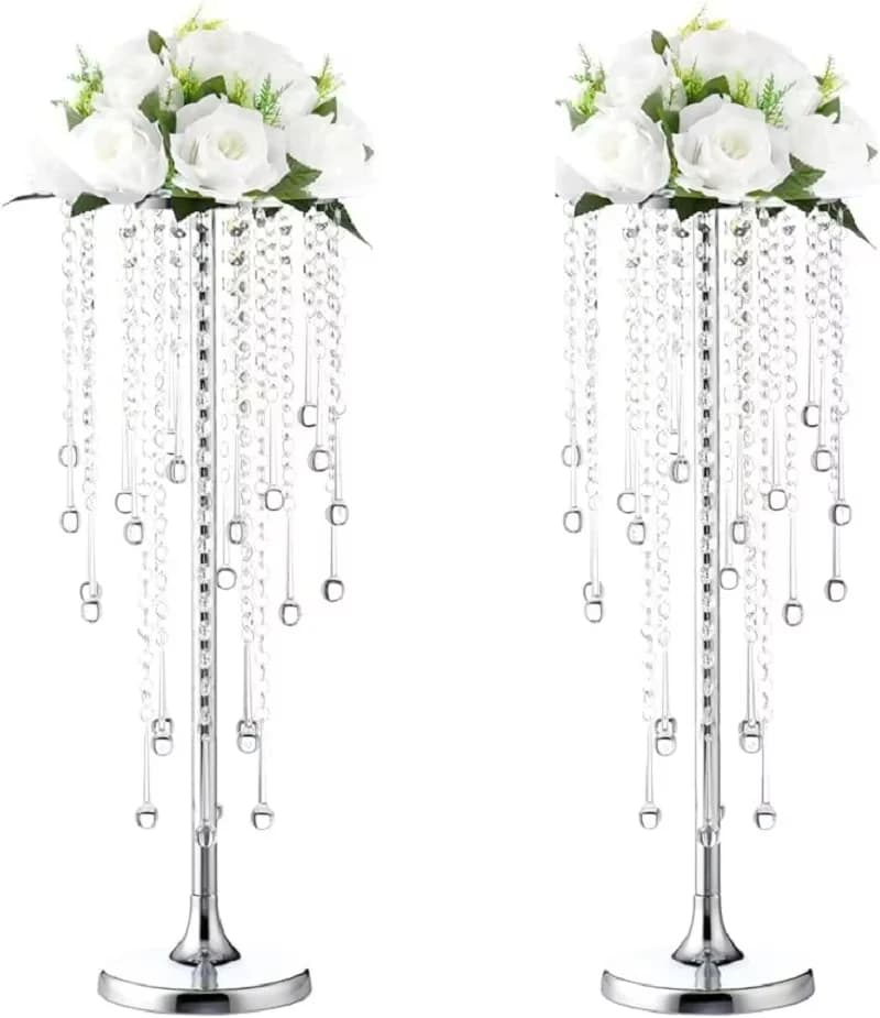 Wedding Table Centerpiece Flower Stand - 29.6 Inch Gold Vase with Crystal Chandelier, Center Table Outdoor Home Decor