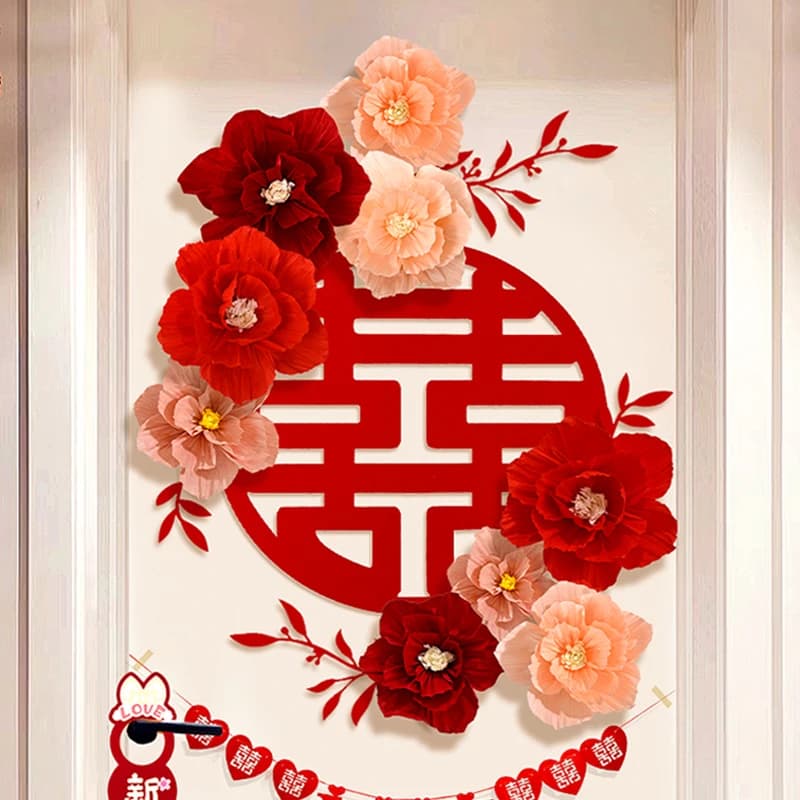2026 Chinese Wedding Decoration Double Happiness Background Wall Ornament Traditional Wedding Wall Stickers Decal Party Supplies