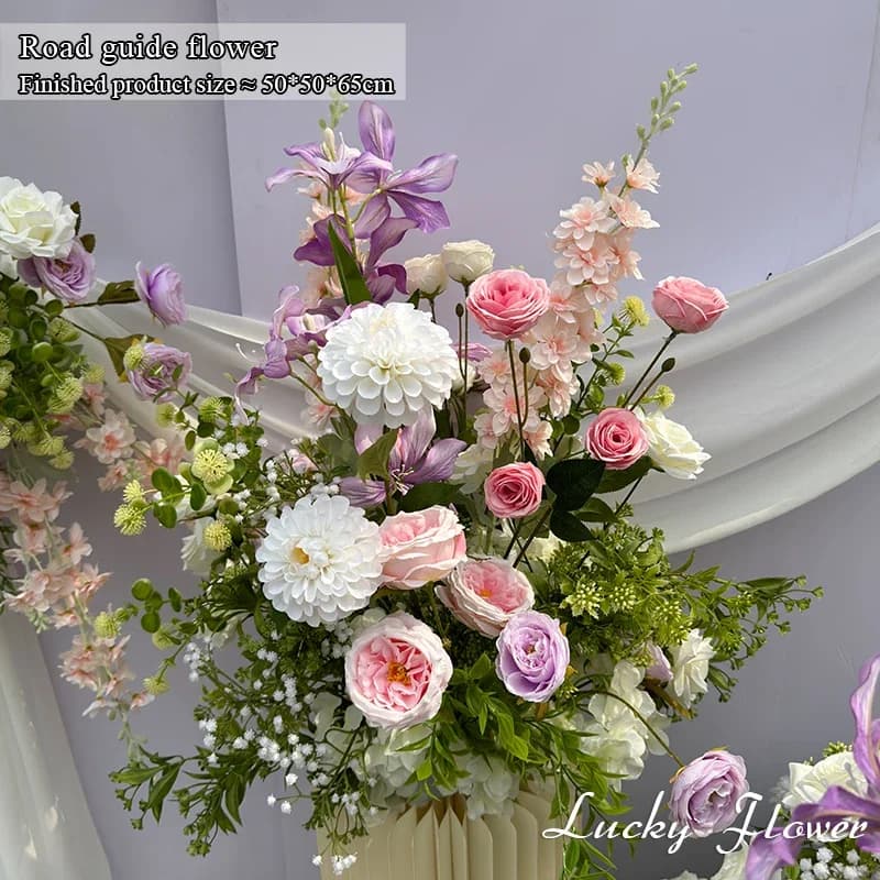 Outdor Wedding Decoration Artificial Flowers Hanging Flower Row Road Leading Flower Ball Floral Backdrop Decor Floor Flower Row