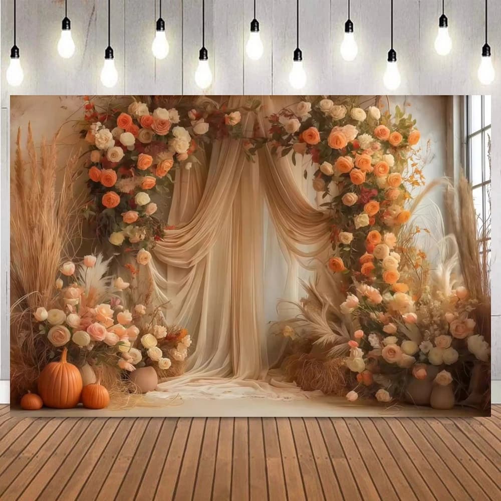 Wedding Photography Backdrop Pink White Curtains Flower Wall Bridal Shower Maternity Portrait Children Birthday Party Background