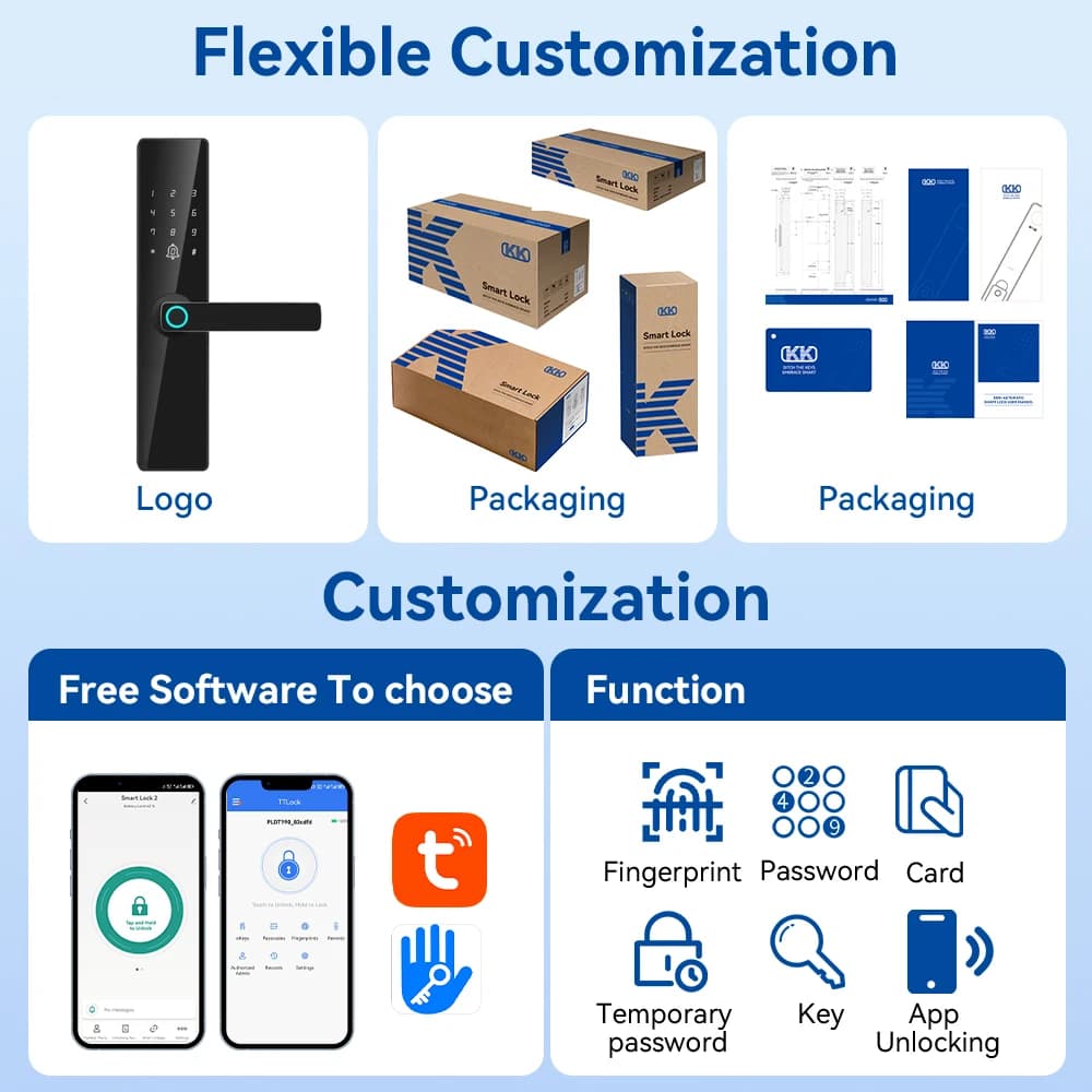 Smart Door Lock With Fingerprint, Password, Card, Key Electronic Lock Suitable For Wooden And Steel Doors
