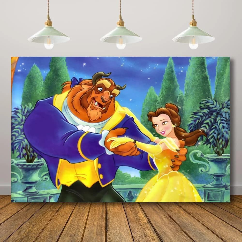 Beauty And The Beast Photography Backdrop For Birthday Party Background For Room Decoration Poster Can Be Customize Name Banner