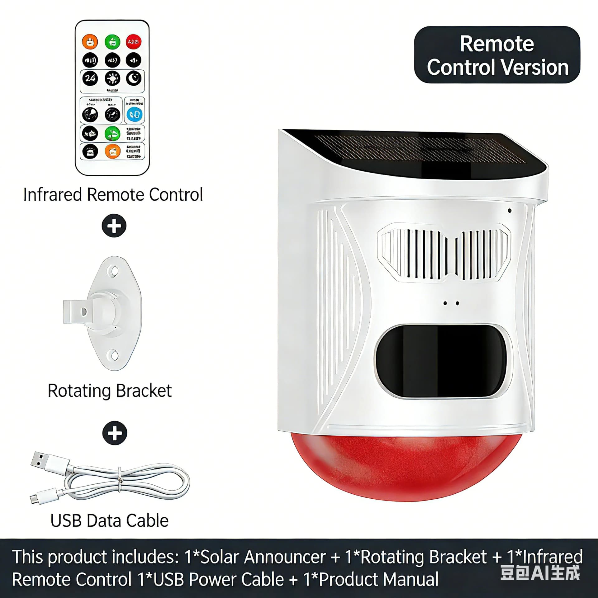 Solar Motion Sensor Alarm With Custom Voice Upload - 120db Loud Noise Maker & Strobe Lights, Remote Control, Call Recording