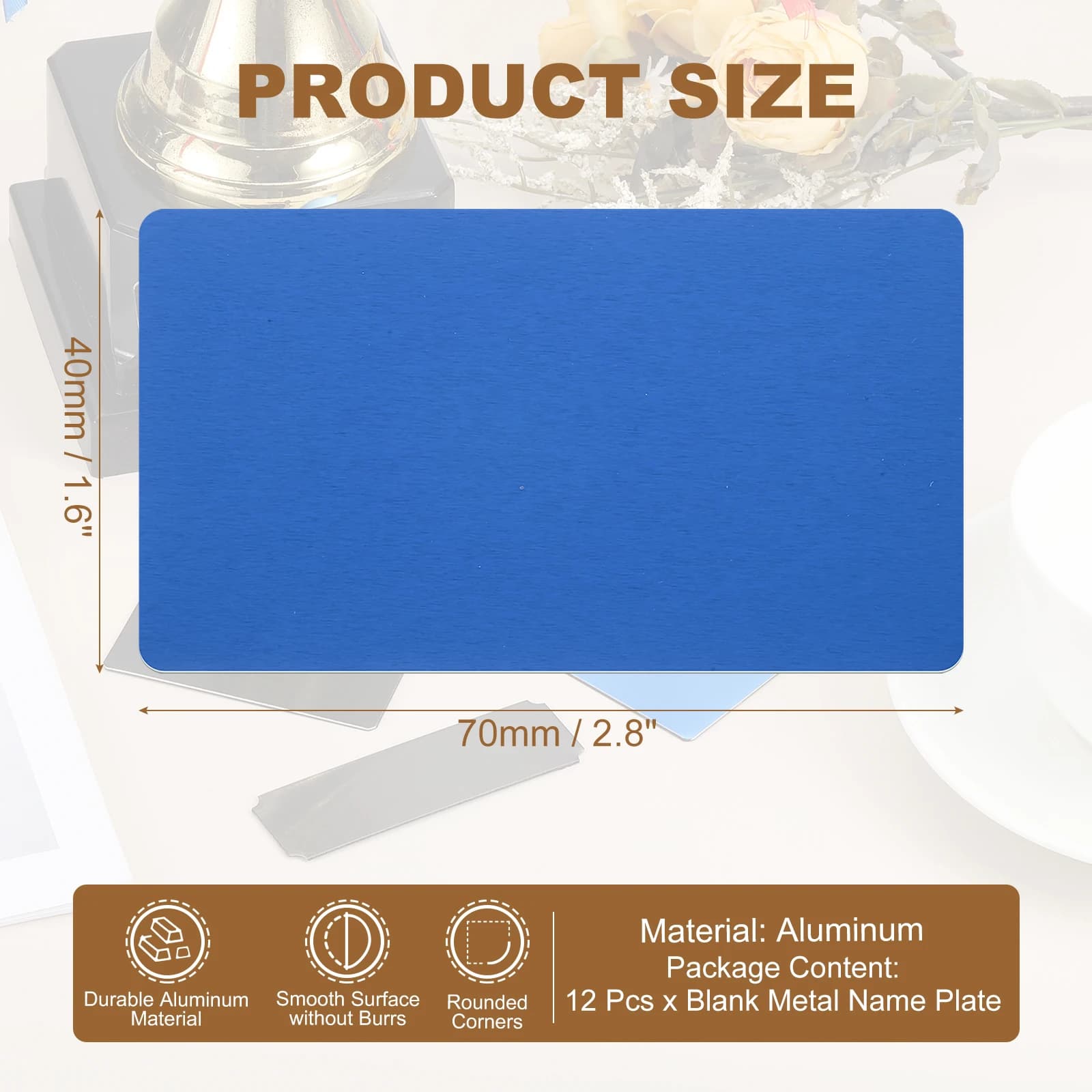 6/12Pcs Blank Engraved Metal Name Plates Laser Strong Adhesive Nameplate Anodized Aluminium Custom Blank Plates Bussness Cards