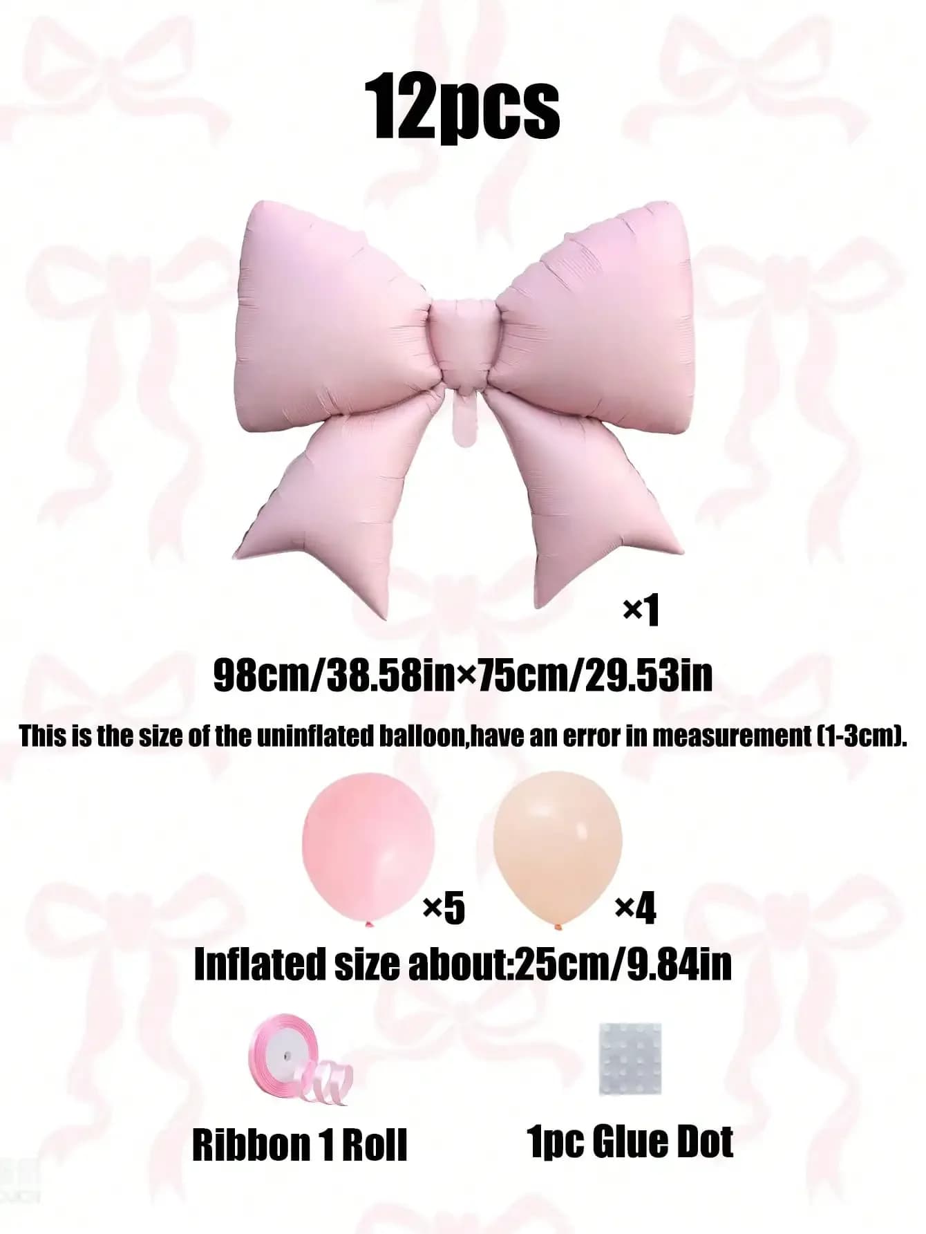 12pcs Large Decorative Balloons with Pink Bows Suitable for Valentine's Day Wedding Decoration Birthdays Pink Themed Parties