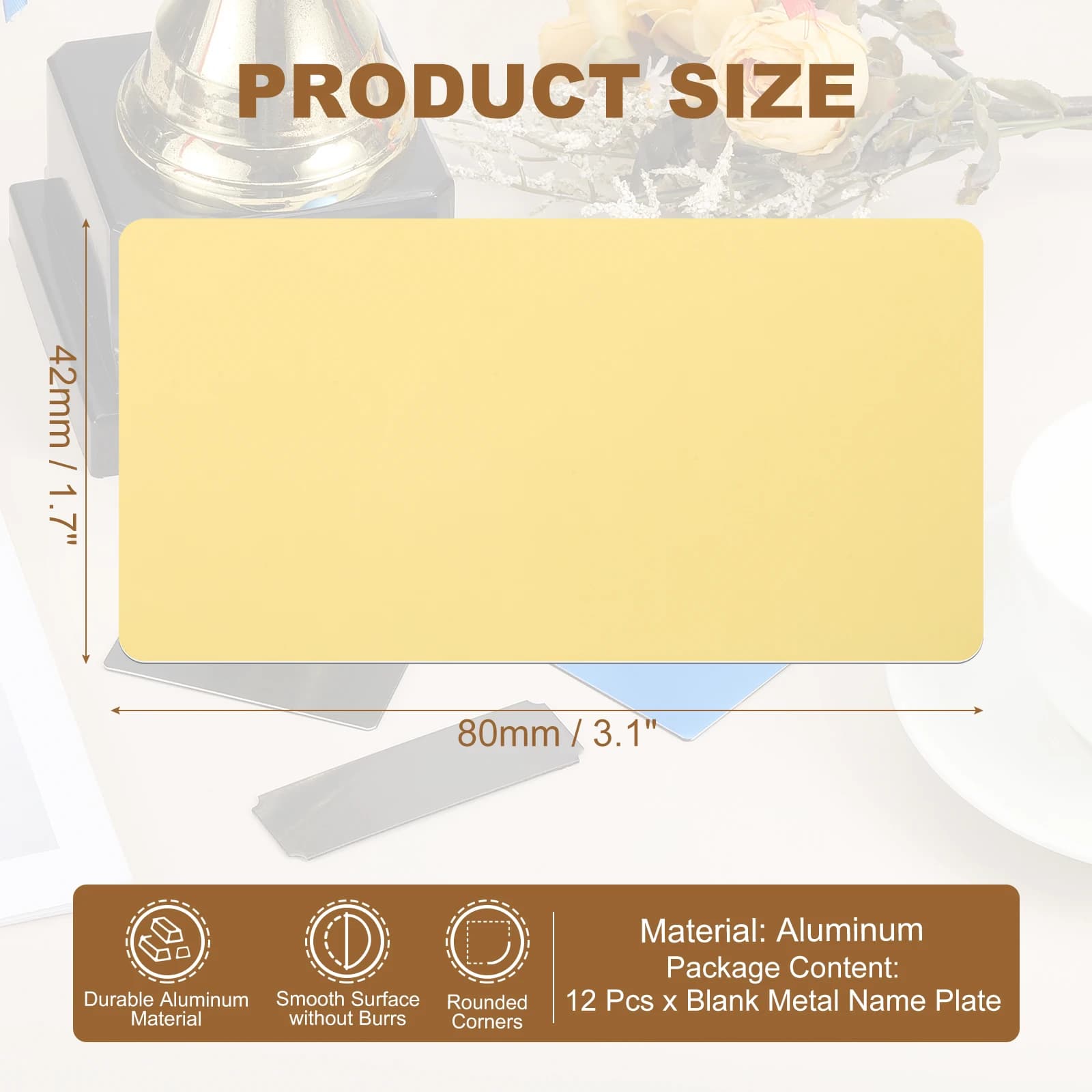 6/12Pcs Blank Engraved Metal Name Plates Laser Strong Adhesive Nameplate Anodized Aluminium Custom Blank Plates Bussness Cards
