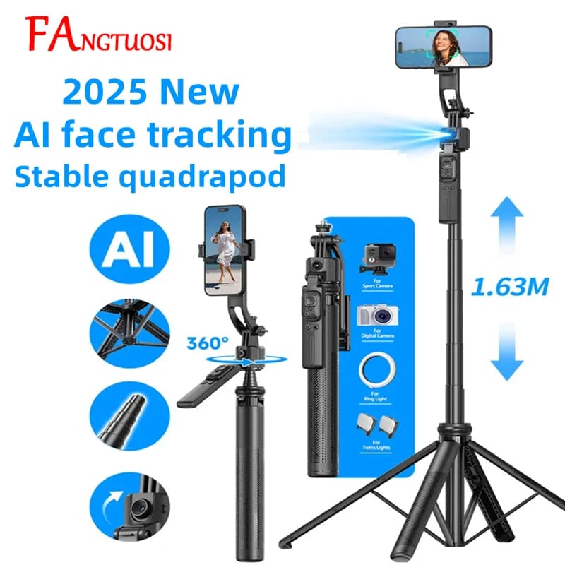 FANGTUOSI 360 Rotation Gimbal Stabilizer,Selfie Stick Tripod for Smartphone Camera With Bluetooth shutter Stabilizer for Live