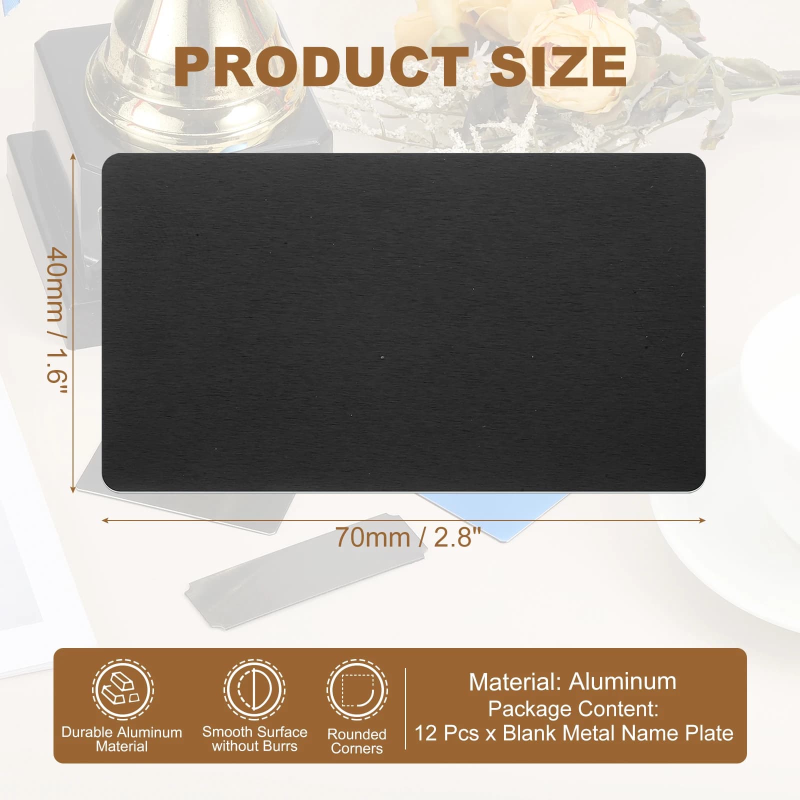 6/12Pcs Blank Engraved Metal Name Plates Laser Strong Adhesive Nameplate Anodized Aluminium Custom Blank Plates Bussness Cards