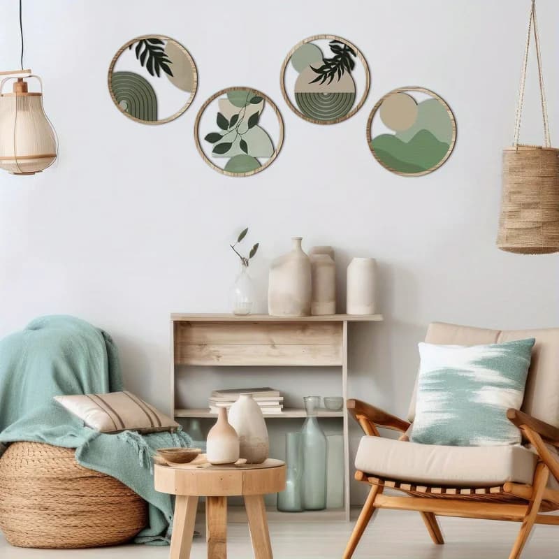 Bohemian Wooden Wall Art Set Geometric