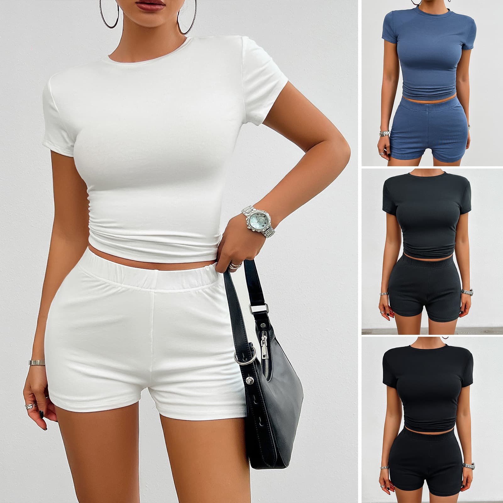 Solid Color Slim Sports Two-Piece Set