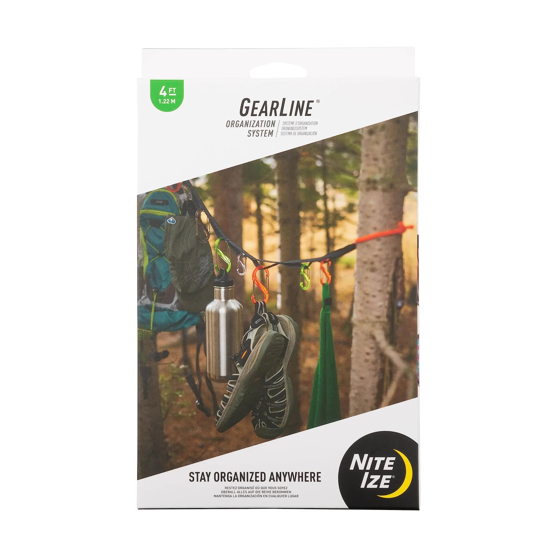 Nite Ize GearLine Hanging Organization System - Gear Ties for Camping Hiking & Outdoor Activities - Webbing Line with S-Biner Clips & Bendable Gear Ties - Camping Gear Organization - Multicolor