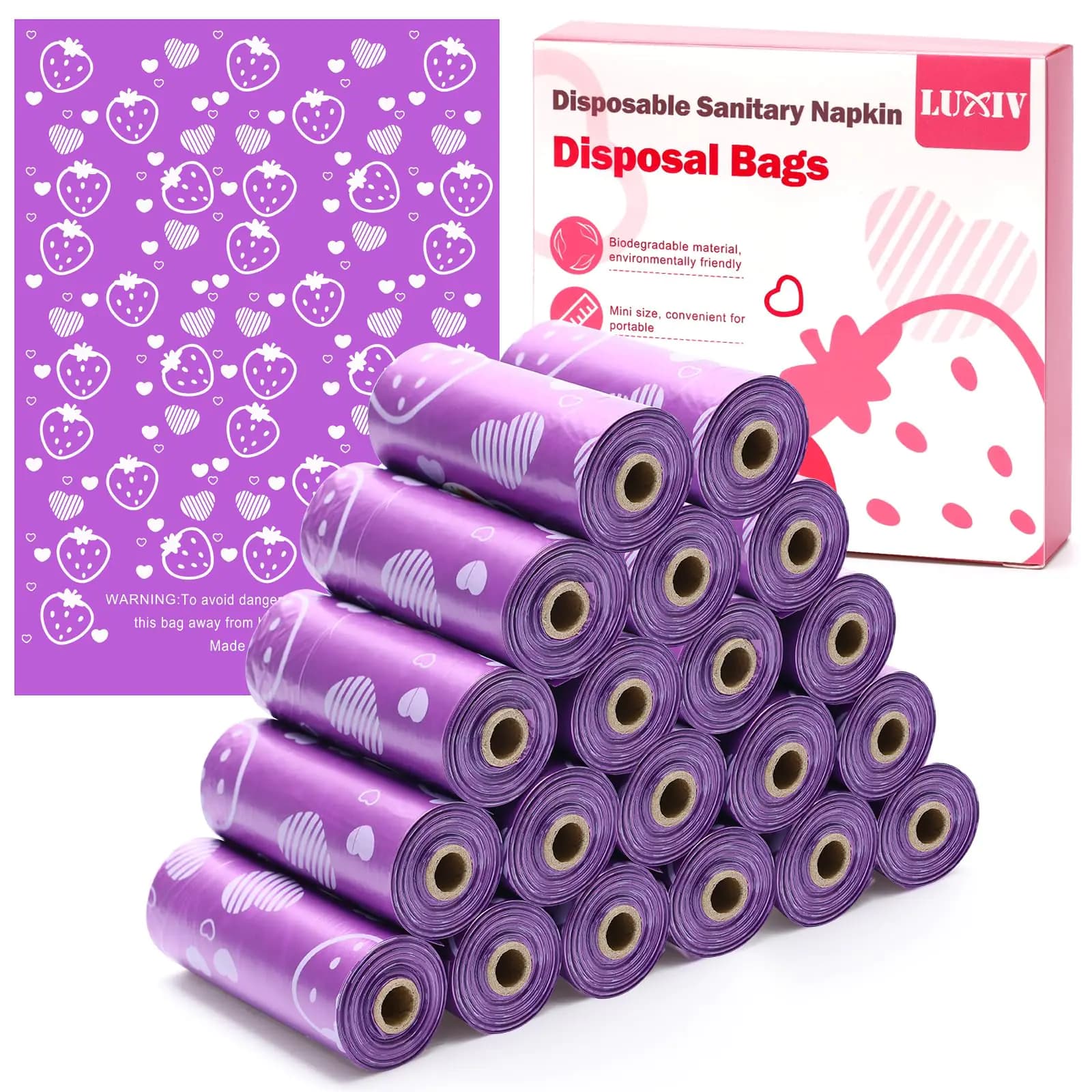 300P Sanitary Napkin Disposal Bags Luxiv Disposable Sanitary Bags Rolls Personal Care Disposal Bag for Diapers Tampons Pad Period Bag Disposal Feminine Hygiene Products Bags with Scent (Purple)