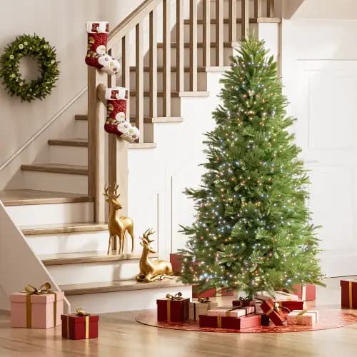 6.5 Feet Artificial Christmas Tree With Metal Brackets, 450 Two-color LED Lights, 1791 Branch Tips Green