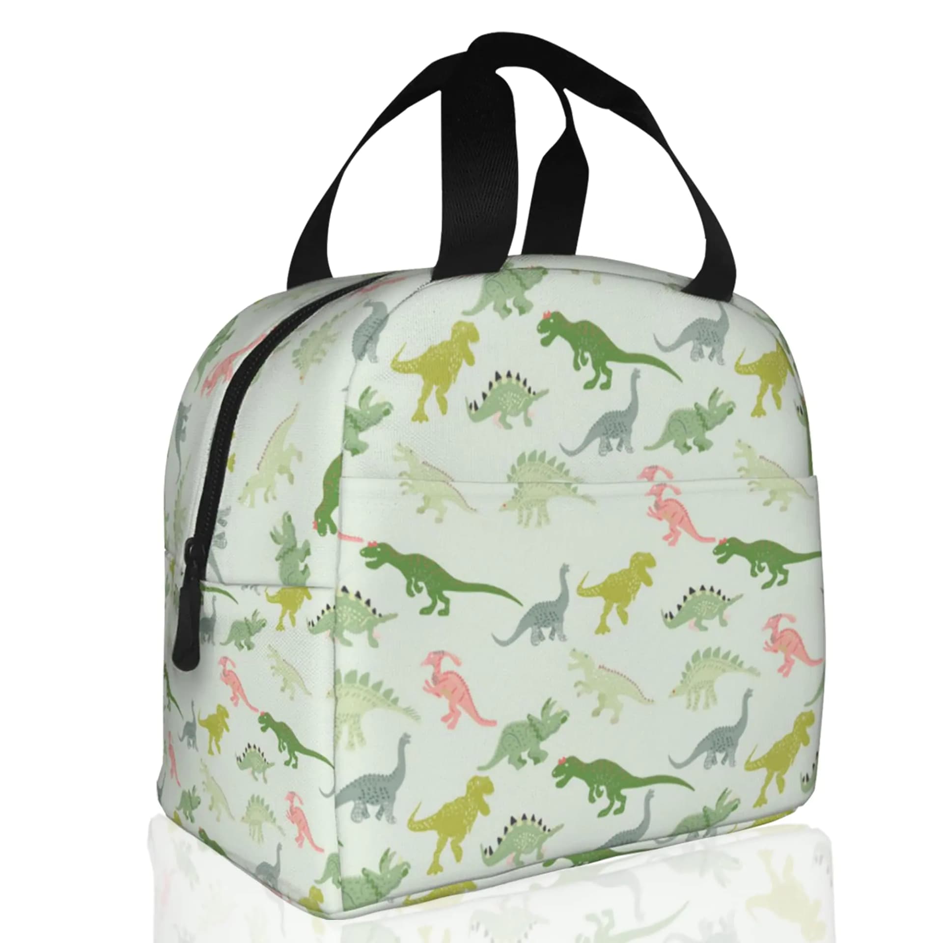 Insulated Green Dinosaur Lunch Bag for Kids and Adults