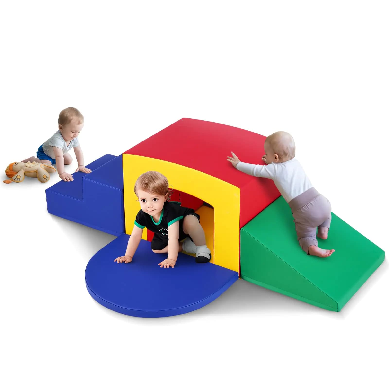 VEVOR Toddler Climbing Toys Indoor 5 Piece Climb Crawl and Tunnel Soft Play Equipment Foam Climbing Toys Kids Tunnel Maze with Stairs and RampIndoor for Preschoolers Easy to Clean (Assorted)