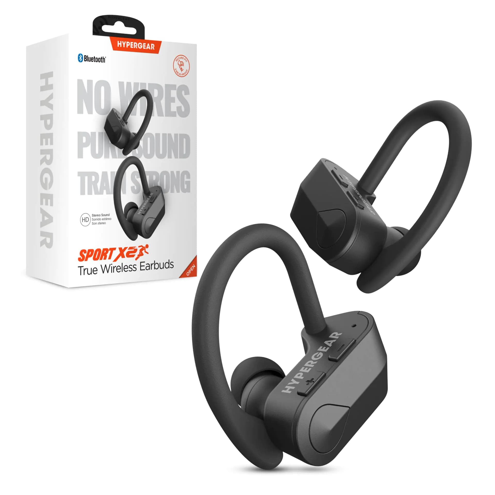HyperGear Sport True Wireless Earbuds Bluetooth Earbuds with Noise-Cancelling Mic Quick-Pair Secure-Fit Ear Hooks Comfortable Wireless Bluetooth Earbuds for Workouts Sweatproof Black
