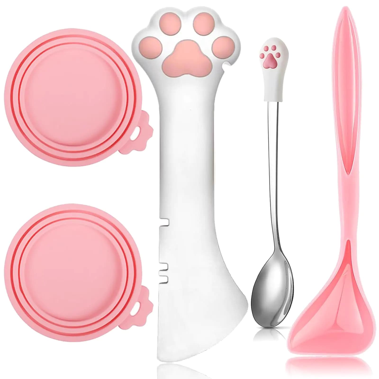 Yaure Joy 5 Pcs Pet Food Can Supplies Set Dog Cat Food Lid Cat Can Opener Cat Spoons for Wet Food (Pink)