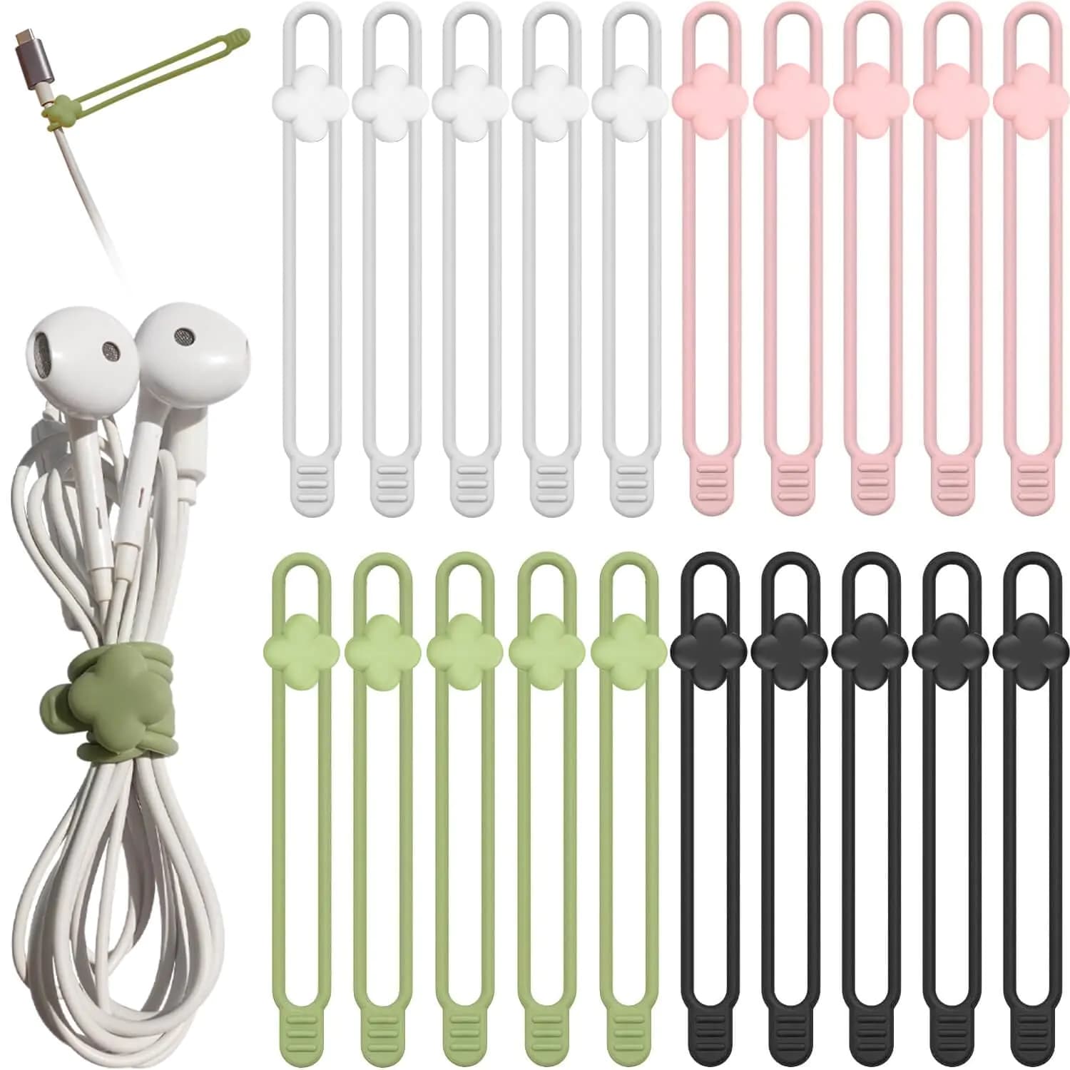 AFunCrafter Silicone Cable Ties - 20 PCS Travel Cord Organizer Charger Wire Holder Wrap Keeper Electrical Management Rubber Bands Office Supplies Reusable Twist Straps for Phone USB