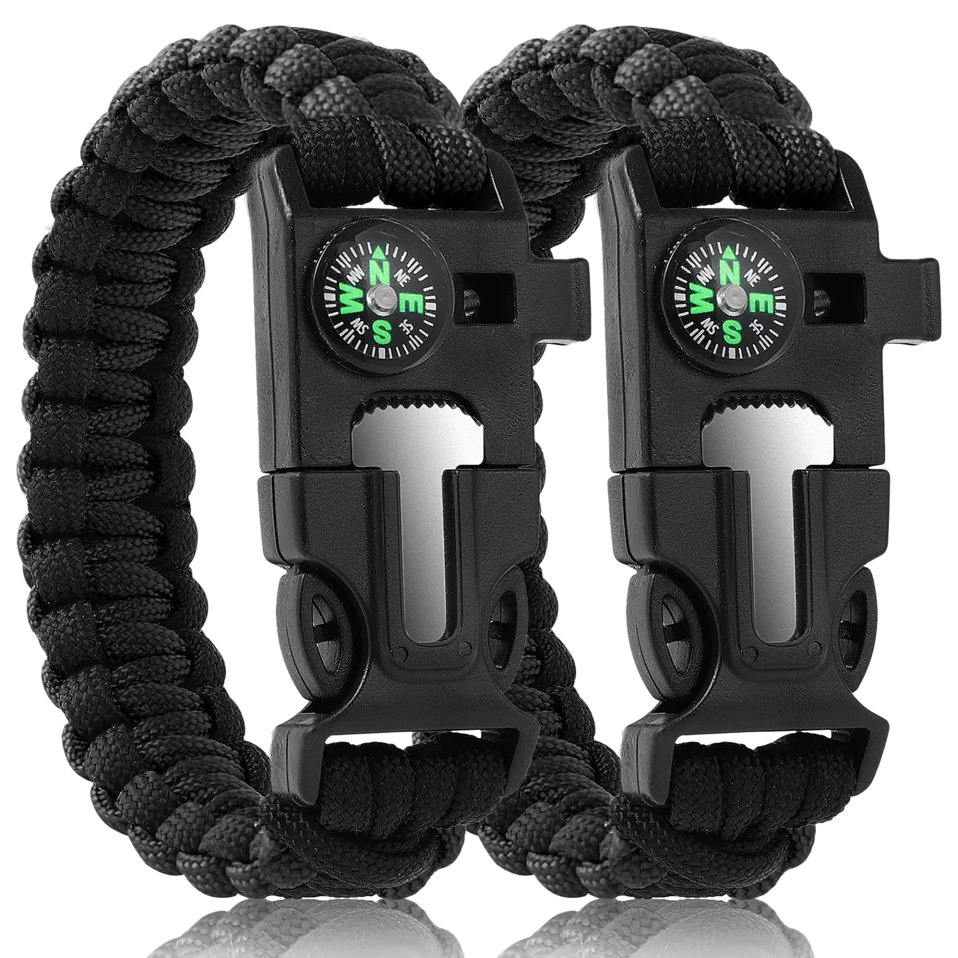 Oadnfa Paracord BraceletsSurvival Bracelets for Men Paracord Tactical 5-in-1 Camping Gear Kitswith 12-ft Detachable RopeFire StarterEmbedded CompassWhistle&Emergency Multitools(Black&Black)