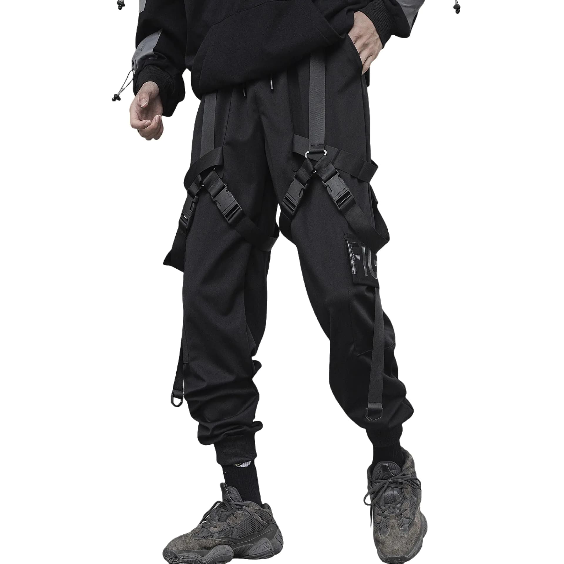 XYXIONGMAO Mens Streetwear Joggers Techwear Clothing Urban Hip Hop Pants Black Streetwear Gothic Sweatpants Tactical Cargo Pants for Men(Black L)