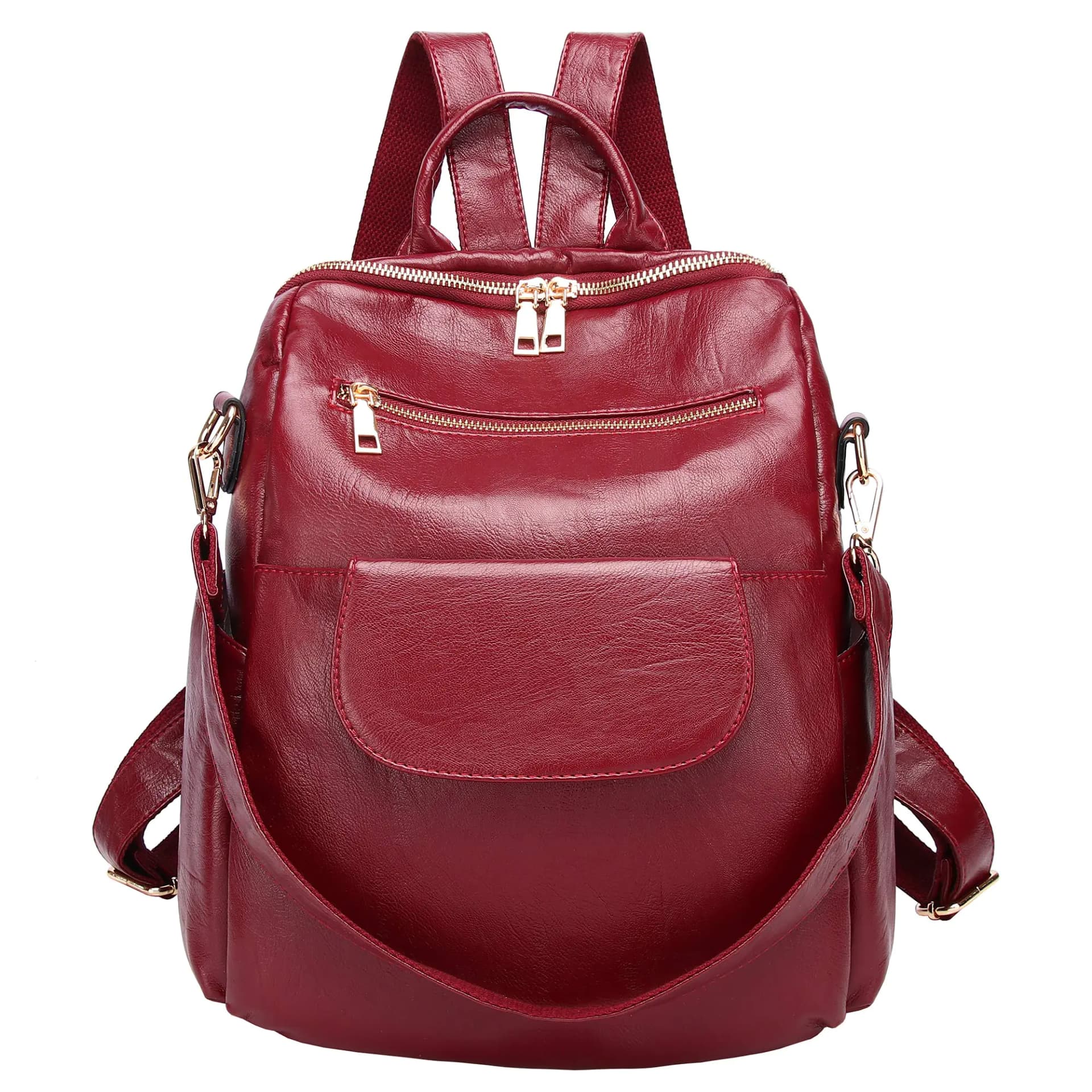 ASDSSRY Women Fashion Backpack Purse Waterproof Travel Shopping Rucksack Convertible Ladies Shoulder Bag (Red Wine【PU】)