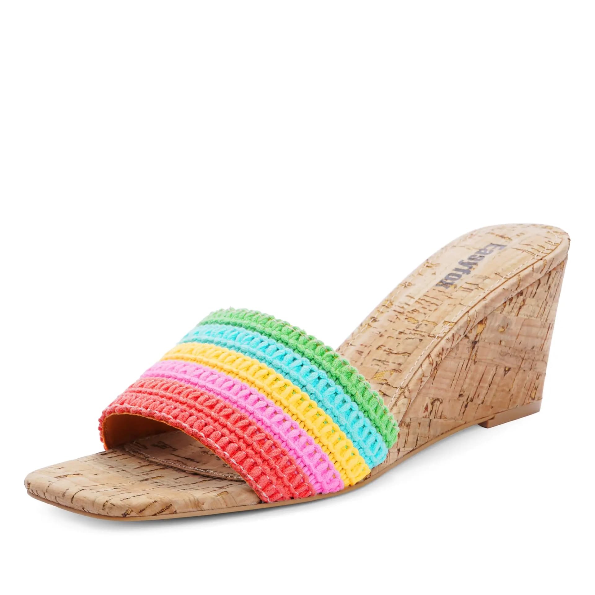 Easyfox Womens Wedge Sandals Rainbow Heeled Sandals for Women Open Toe Slip on Wedge Heels Square Toe Womens Mules Summer Heeled Sandals for Women Dress Sandals Size 7.5