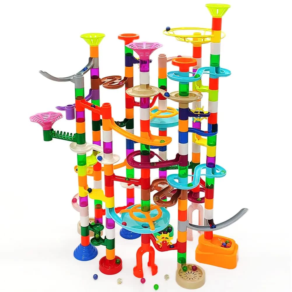 DSHMIXIA Marble Run Marble Maze Race Track with Glowing Marbles for Kids Ages 3-4-8-10 Sturdy Building Toys Kids Games Amazing Fun Gifts (Super)