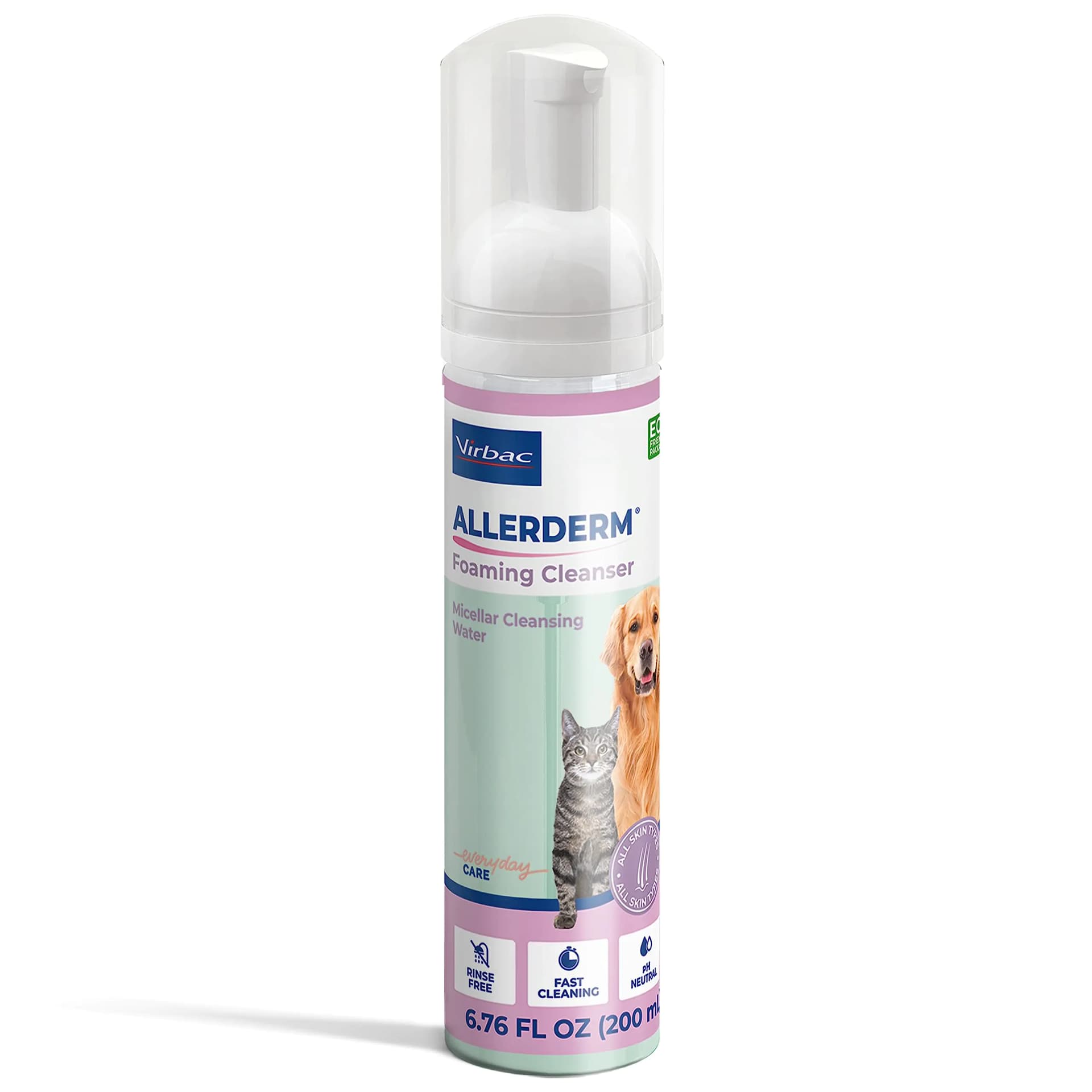 Allerderm Rinse-Free Pet Shampoo - Micellar Foam Rinse-Free Pet Shampoo for Dogs and Cats Deodorizing Dog Shampoo for Sensitive Skin Portable Pet Supplies (by Virbac)