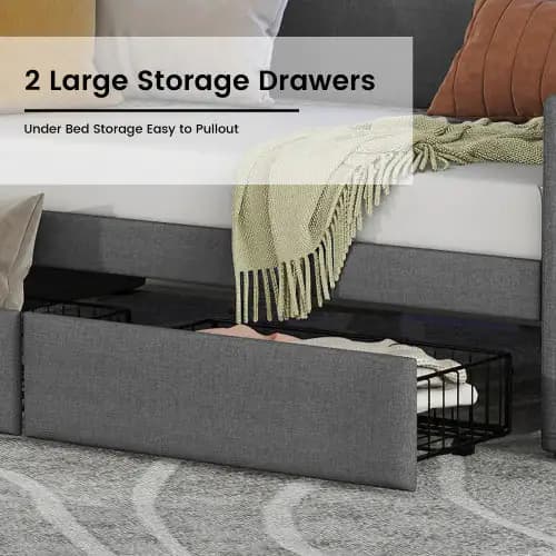 Twin Size Daybed With Storage Drawers, Upholstered Daybed With Charging Station And LED Lights, Gray