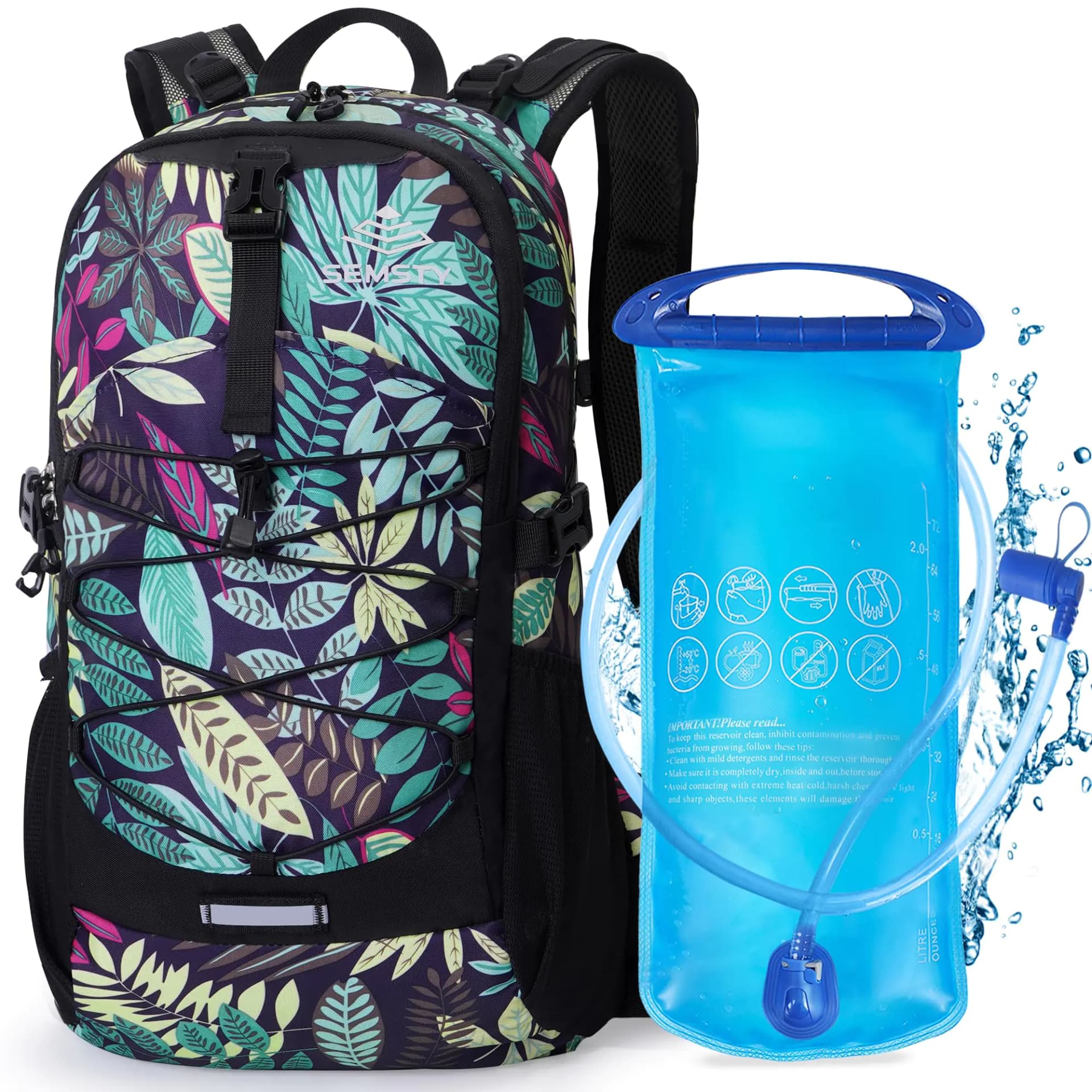SEMSTY Hiking Backpack with 2L Water Bladder Hiking Water Backpack with Rain Cover Insulated Hydration Backpack for Cycling