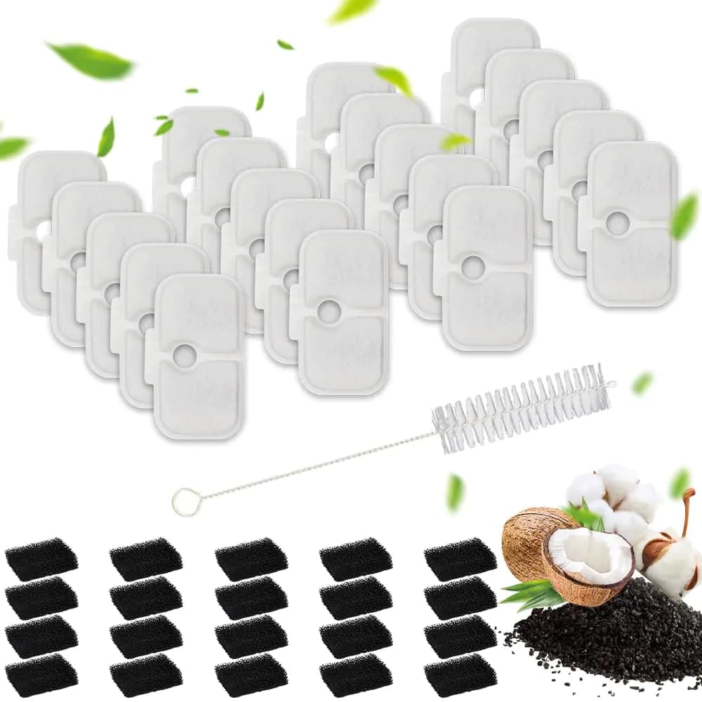 40 Pcs Cat Water Fountain Filters Replacement Compatible With PETLIBRO® Cat Water Fountain PLWF005/PLWF115 2.5L/84oz 20 Cat Fountain Filter for Petlibro Cat Water Fountain with 20 Pre-Filter Sponges