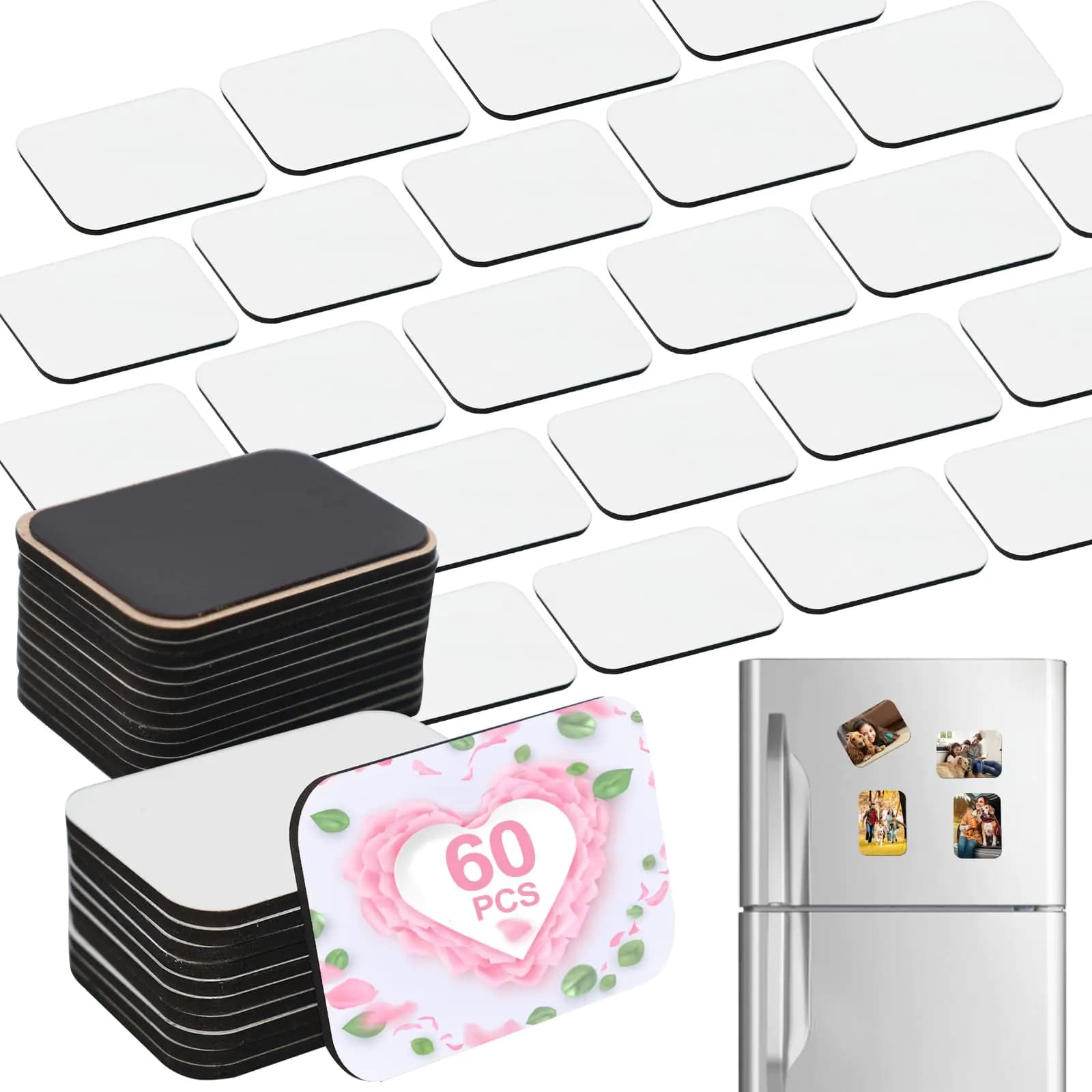 120 Pcs 2.8 x 2 Inch Thick Sublimation Blank Refrigerator Magnets Blanks Sublimation Magnet with 60 Pcs Fridge Magnets 60 Pcs Larger Square Blanks for Kitchen Microwave Oven Office Supplies