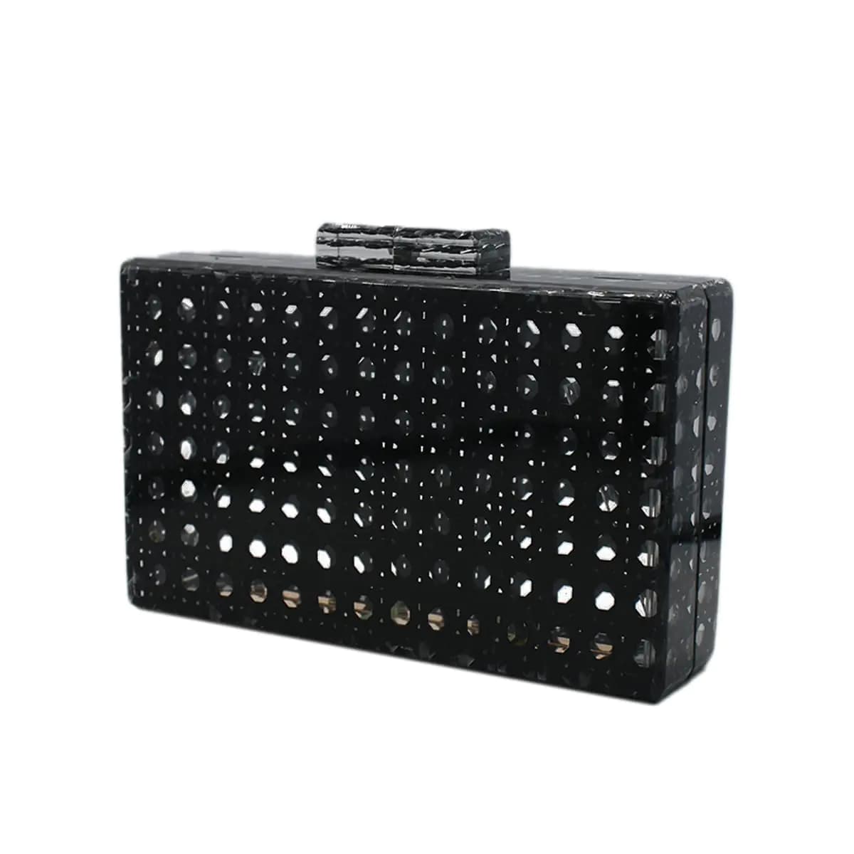 RomanticDesign Women Acrylic Handbag Rattan Woven Pattern Square Box Crossbody Handbag Shoulder Bag Chain Purse (Black)